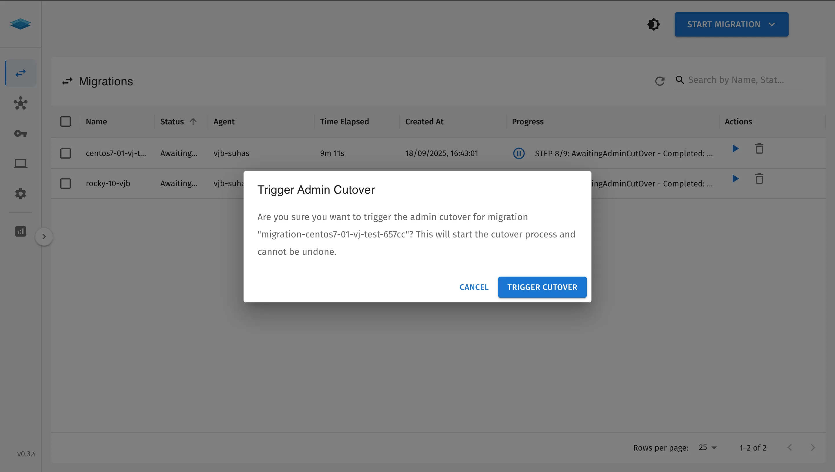 Admin Cutover Confirmation