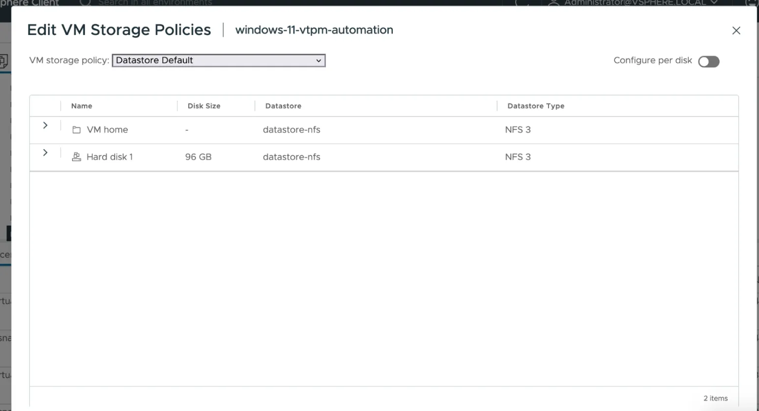 Set Datastore Default policy