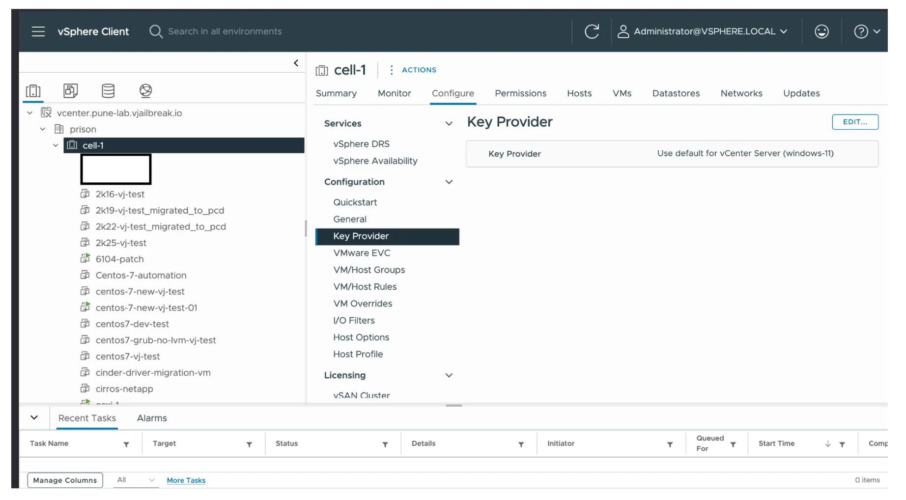 vCenter Key Provider configuration