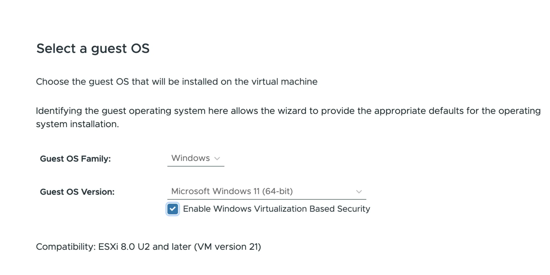 Select guest OS with VBS enabled