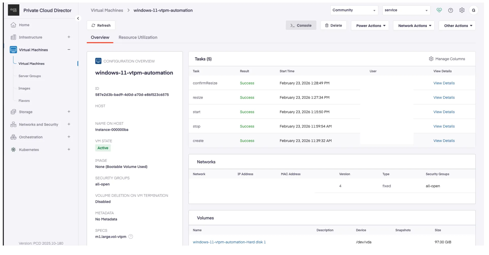 Migrated VM details in PCD